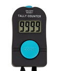 Straight Up Reliable Electric Hand Tally Counter With Comfortable Neck Strap Lcd Screen shows display with 9999 count.