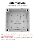 Junction Box IP67 Waterproof Dustproof Project Enclosure Made From ABS Plastic internal view showing dimensions