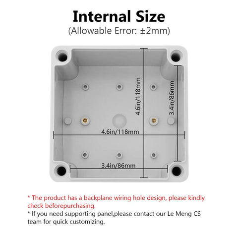 Junction Box IP67 Waterproof Dustproof Project Enclosure Made From ABS Plastic internal view showing dimensions