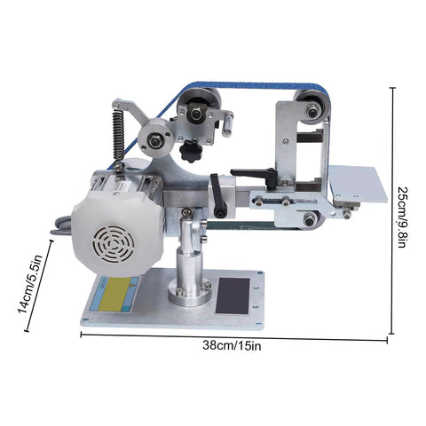 Heavy Duty Bench Grinder And Knife Sharpener With 1x30 Belt Sander Plus Polishing Wheel Tool, 14cm by 38cm with adjustable components.