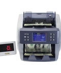 Heavy Duty Money Counter Machine Smoothly Handles Mixed Multi Currency Bills With Lcd Display, showing bills being counted.