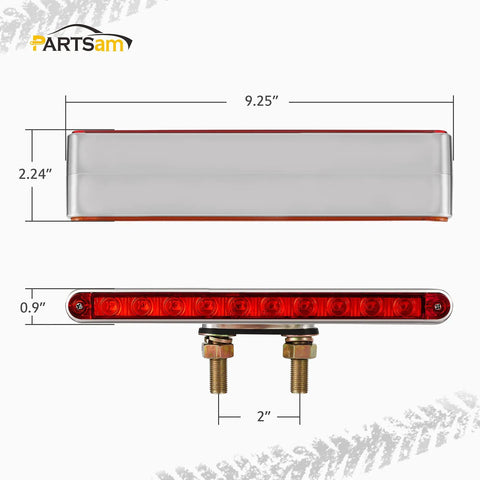 Partsam pair of 9.25-inch red/amber LED double-face light bars with chrome plastic housing and dual stud mounts.