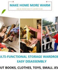 Heavy Duty Portable Hanging Closet Wardrobe With Rock Solid Steel Pipe Frame Designed For No Sweat Assembly And Roomy Clothing Storage For Tiny Rooms Or College Dorms showing user handling clothes.
