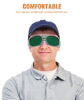 Built Different Welding Safety Goggles With Top Shelf Impact Resistance And Dust Splash Proof Black Gray Lenses For Heavy Duty Shop Work and Everyday Welder Gear worn by a man