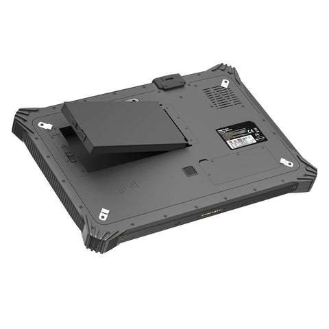 Back view of Tough As Nails Rugged Windows Tablet Featuring A Slick 12.2 Inch HD Touchscreen with battery compartment.