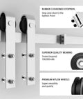 Brushed Nickel Barn Door Hardware Kit With Heavy Duty Sliding Track And Quiet Glide For 30 Inch Wide Door, 5 Feet Rail, J Shape Hanger