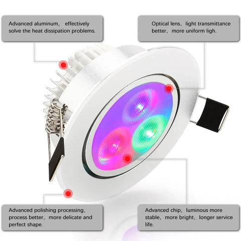 Pack Of 10 LED Color Changing Recessed Downlight Kit With Remote Control Easy Install 3W RGB Ceiling Light