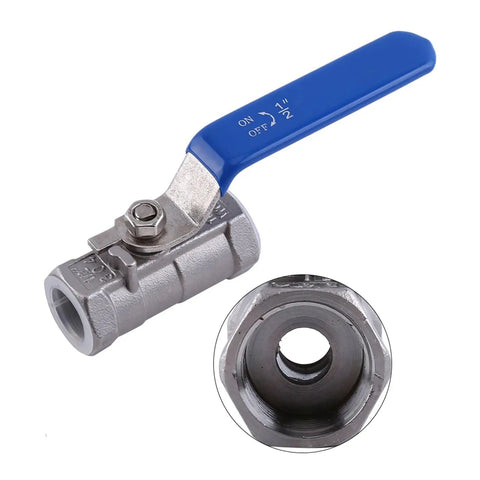 Top Shelf 1/2 Inch Stainless Steel Ball Valve Female To Female Connections Heavy Duty 304 Grade Steel for easy water shutoff.