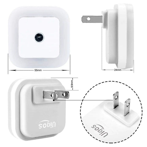 Dimensions and side view of LED Night Light With Smart Sensor Dusk To Dawn Plug In 0.5W Daylight White 6 Pack