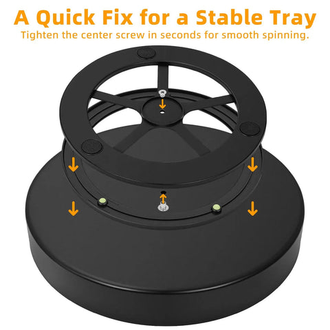 Heavy Duty 12 Inch Metal Lazy Susan Organizer With 360 Degree Spin Anti Rust Turntable base shown with tightening screws