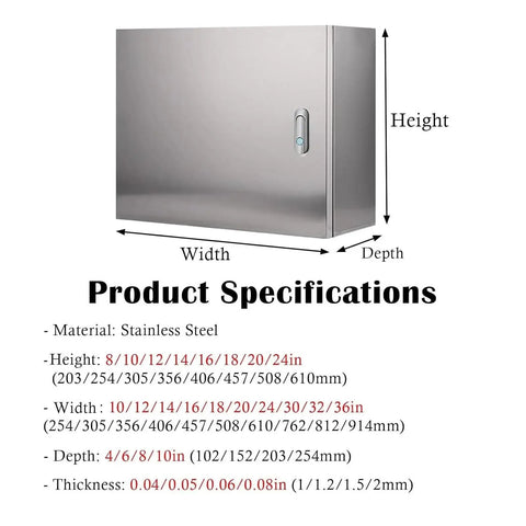 Stainless Steel Outdoor Electrical Junction Box Weatherproof Enclosure With Heavy Duty Corrosion Resistant Construction For Harsh Weather Protects Outdoor Wiring And Connectors Size 24 By 32 By 6 Inches 2mm Thick Wall, stainless steel enclosure with size diagram