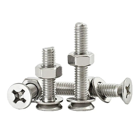 M6 Countersunk Cross Head Screws And Nuts Kit In Stainless Steel SS304 50 Sets Heavy Duty All Weather Hardware Fasteners For Indoor Outdoor Use Durable Threads And Smooth Finish Easy Quick Tightening Premium Quality, SS304 M6 screws and nuts