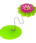 Flower Power Bathtub Drain Stopper With Chain Pink Green Universal 4 1 4 Inch Bath Plug on a white background.