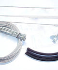 Six To Ten Inch Diameter Tree Guying Kit With Turnbuckles For Heavy Duty Stabilization Includes Arrowhead Earth Anchors With Thirty Inch Galvanized Cable Attached, Three Fifteen Foot Cables, Eighteen Inch Protective Hoses, And Three Eighths Inch By Six with components displayed