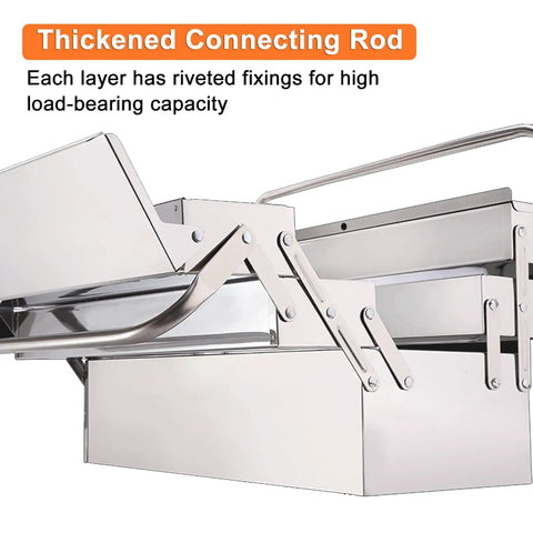 Cantilever Tool Box With Folding Clamshell Design, Pro Grade Stainless Steel Grab And Go Portable Storage Carrier For Home Office
