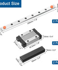 Two 200mm Linear Rail Sets With MGN12H Carriage Blocks And Mini Linear Guides displayed with size measurements