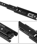 Eight Pairs Top Shelf Black Drawer Slides Full Extension Side Mount Ball Bearing Telescopic Slider Built Like A Tank Cabinet Hardware close-up view of steel glide.