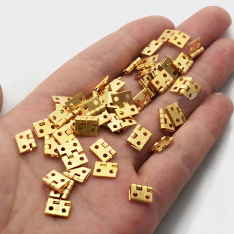 Mini Copper Hinges For Wooden Boxes 30 PCS 8X10MM Tiny Cabinet And Jewelry Box Hardware For Crafts DIY in a hand