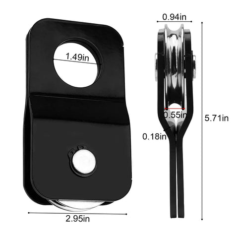 Kick Some Tail Heavy Duty Winch Snatch Block Doubles Your Rig Pulling Strength For Atv And Utv Off Road Recovery Fits 1/4 To 5/8 Cable showing dimensions and design.