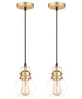 Gold Pendant Light For Kitchen Island With Clear Glass Globe 5 Inch Hanging Light Fixture Modern Bluebell Inspired Design Durable Metal With Warm Gold Finish Perfect For Dining Table Bar And Kitchen Countertops Vibe, showcasing two suspended lights with clear globes and warm gold metal finish.