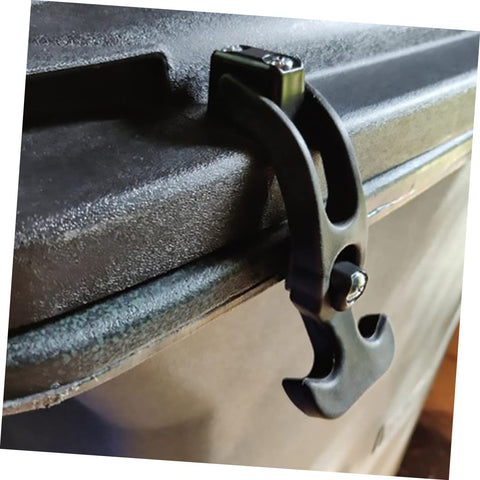 Close-up of a T-handle draw latch securing a toolbox lid, part of the Two Pack Rubber Latches For Tool Boxes And Golf Carts.