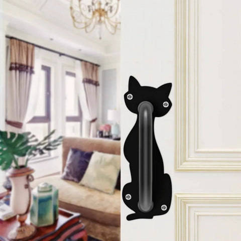 Heavy Duty 8.5 Inch Steel Door Handle Set for Gate Fence Barn Doors Closets and Garages Black Coated Pull Handle cat design