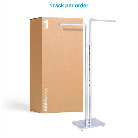 Hella Reliable Double Sided Chrome Garment Rack With Fully Adjustable Height And Straight Arms Space Savvy Clothing Stand For Retail Stores Boutiques And Thrift Shops