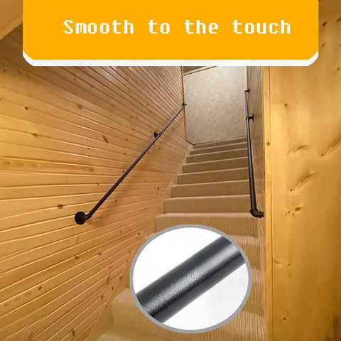 Heavy Duty Black Metal Stair Rail Kit For Indoor And Outdoor Steps Six Point Six Foot No Slip Handrails with close-up detail