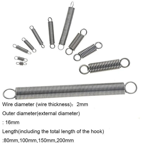 Rugged Built To Last Dual Hook Compressed Tension Spring 304 Stainless Steel Wire Diameter 2mm assorted lengths kit