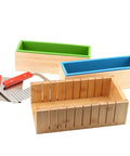 Ultimate 7 Piece Soap Making Kit With Silicone Molds And Stainless Steel Slicers, wood box, green and blue loaf molds