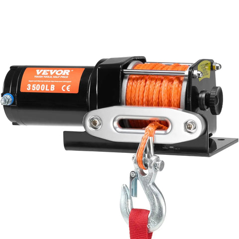 VEVOR 3500 Lb Electric Winch 12V DC for Boat Pickup Truck with 39 Ft Synthetic Rope and aluminum fairlead.