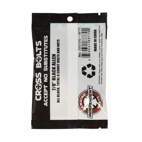 Packaging of Seven Eighths Inch Black Allen Head Go-To Skateboard Truck Hardware Set with Cross Bolts and Pro Grade Fit