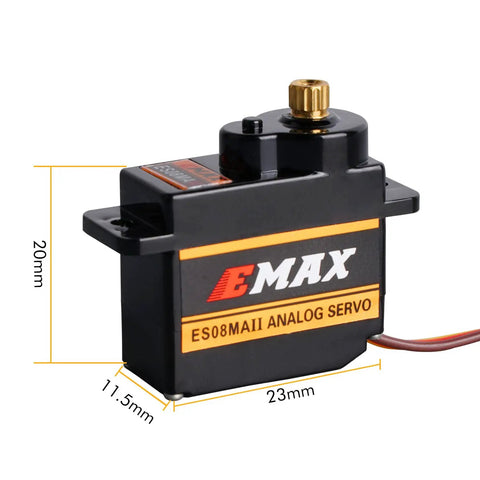 12G Mini Metal Gear Analog Servo for RC Models shown with dimensions, 4-pack Futaba JR Compatible, compact size for precise movement.