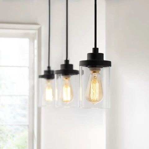 Slick Adjustable Black Track Lighting Pendants Offer No Sweat Setup And Kick Up Any Room While Fitting H Style Three Wire Tracks And Supporting Standard E26 Vintage Bulbs Pack Of 3 clear glass shades with vintage bulbs