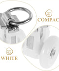 Close-up of a compact 30 Pack Double Wheel Curtain Track Roller with rock solid alloy plastic pulley and white finish.