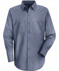 Mens Charcoal Blue Stripe Long Sleeve Industrial Work Shirt Built Tough For Auto Mechanics And Trades Professionals Stain Resistant Heavy Duty Poly Cotton Blend With Secure Button Front Pockets Ready For The Daily Grind 2Xl visible.