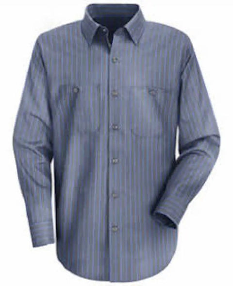 Mens Charcoal Blue Stripe Long Sleeve Industrial Work Shirt Built Tough For Auto Mechanics And Trades Professionals Stain Resistant Heavy Duty Poly Cotton Blend With Secure Button Front Pockets Ready For The Daily Grind 2Xl visible.