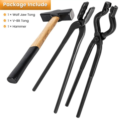 Beefy Pro Grade Knife Making Tongs And Hammer Set Wolf Jaw V Bit Tongs For Metalworking Forge Anvil Vise Tool 3 Piece Starter