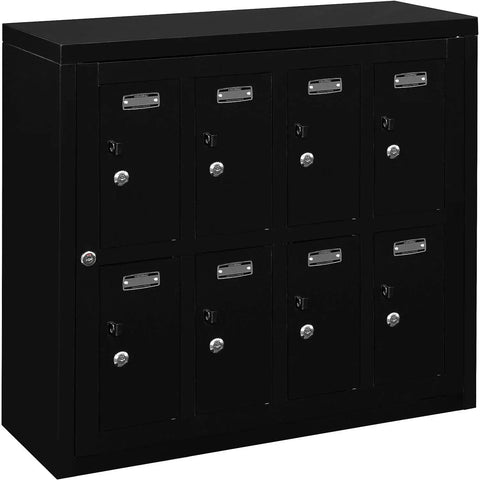 Heavy Duty Two Tier Eight Door Tablet Cell Phone Locker Featuring Rock Solid Keyed Compartments And Built In Hasps for secure storage.