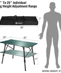 Ultra Lightweight Aluminum Folding Camping Table With Adjustable Legs Portable Beach And Picnic Table dimensions and carrying bag