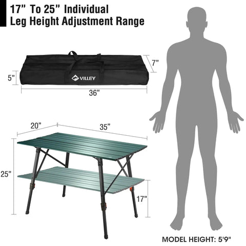 Ultra Lightweight Aluminum Folding Camping Table With Adjustable Legs Portable Beach And Picnic Table dimensions and carrying bag