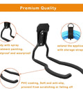Close-up of Beefed Up Garden Power Tool Hanger Set For Garage Walls 4 Pack Weedeater Rack with PVC coating and steel construction.