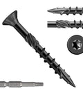 Deck Screws One And A Half Inch Size Eight Wood Screws 300 PC Set Black Epoxy Coated Anti Rust Exterior Decking Screws With Torx Star Drive And T25 Bit Included Ideal For Outdoor Projects