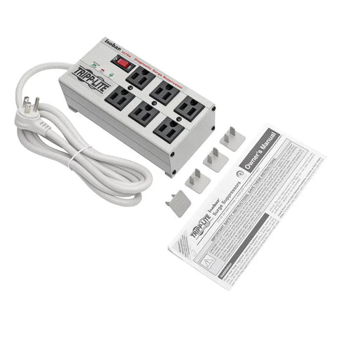 Heavy Duty 6 Outlet Power Strip Surge Protector With 3330 Joules 6 Foot Cord Flat Plug All Metal Housing and manual