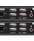 Back view of Built Heavy True 4K DisplayPort And HDMI Optical KVM Extender with optical and USB ports.