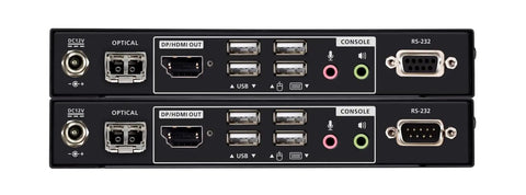Back view of Built Heavy True 4K DisplayPort And HDMI Optical KVM Extender with optical and USB ports.