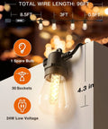 Close-up of one bulb from 96ft Smart Outdoor String Lights With Remote And App Control Dimmable Patio Lit Vibe Lights With 30 Waterproof Edison Bulbs Music Sync For Gazebo And Backyard IP Weatherproof Timers And Easy Setup, displaying LED details and socket.