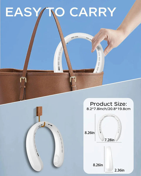 Neck Fan Portable Personal Cooling Device With 5200mAh USB Rechargeable Battery 3 Speed Bladeless Ultra Quiet Wearing Fan in bag