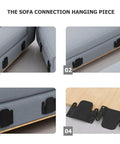 Interlocking Sectional Sofa Connectors Set, Heavy Duty Iron Couch Brackets for secure corner connections on gray sofa.