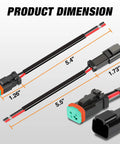 2 Pin DT Waterproof Electrical Connectors Kit 16AWG with Male and Female Plugs and Heat Shrink Butt Terminals for Automotive Dimensions